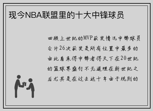 现今NBA联盟里的十大中锋球员