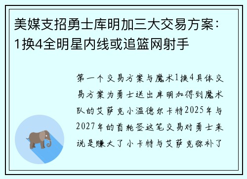 美媒支招勇士库明加三大交易方案：1换4全明星内线或追篮网射手